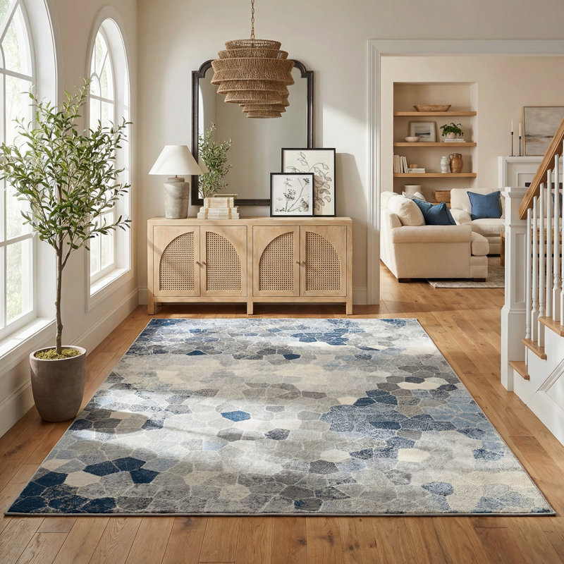 Tapis intérieur / extérieur en mosaïque de pierre bleue / beige 8 pi x 11 pi (7 pi 9 po x 10 pi 8 po) de Joni