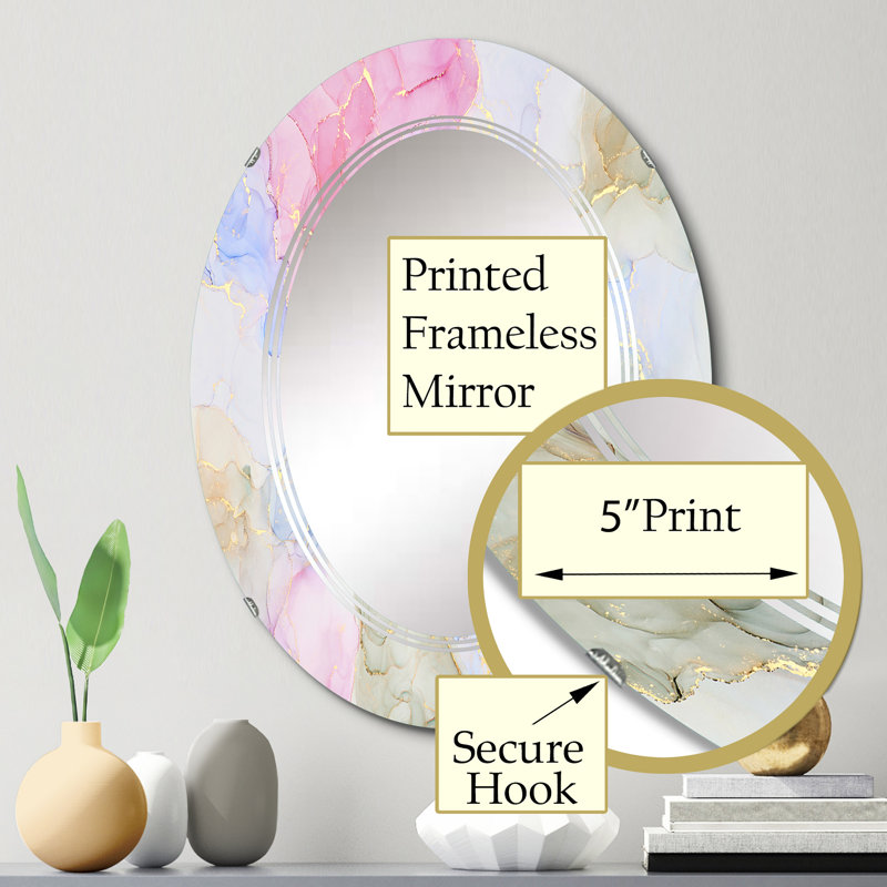 Mauve et bleu luxe abstrait fluide Art VI - miroir mural moderne, 30 po x 20 po
