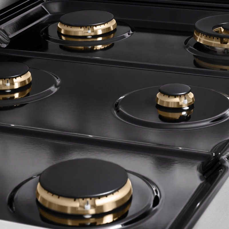 ZLINE 36 in. Autograph Paramount Gas Rangetop in DuraSnow® Steel w/ Bronze Accents, Satin Stainless Steel/Polished Gold