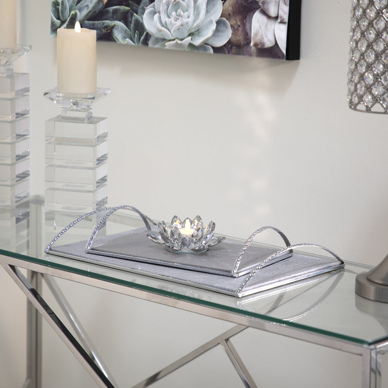 Iridescent Glass Crystal Lotus Votive Candle Holder, 2" H x 6" W x 6" D, Silver