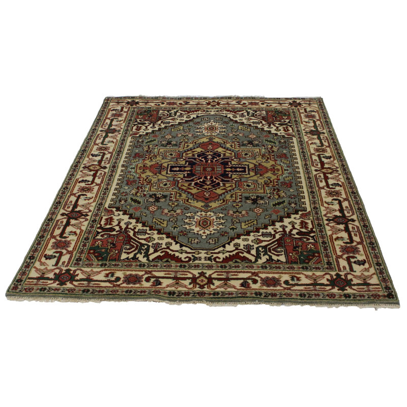 Canvello Hand Made Transitional Medallion Indo Tabriz Rug - 6'1'' X 9'1''