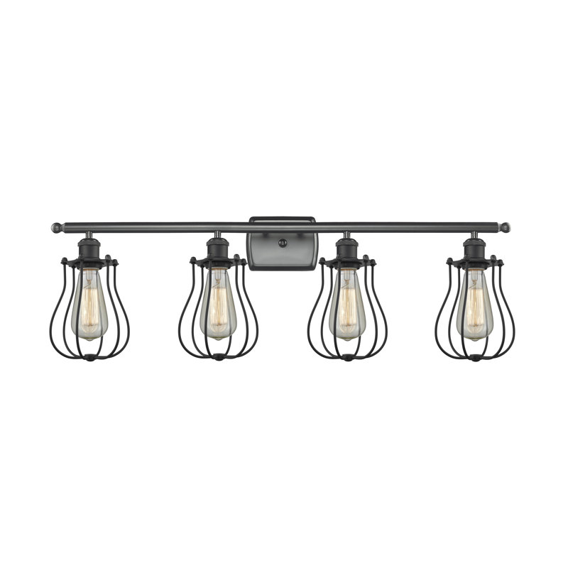 Amett 4 - Light Dimmable Vanity Light, Matte Black, Matte Black, 6 Watt Vinage LED Bulb