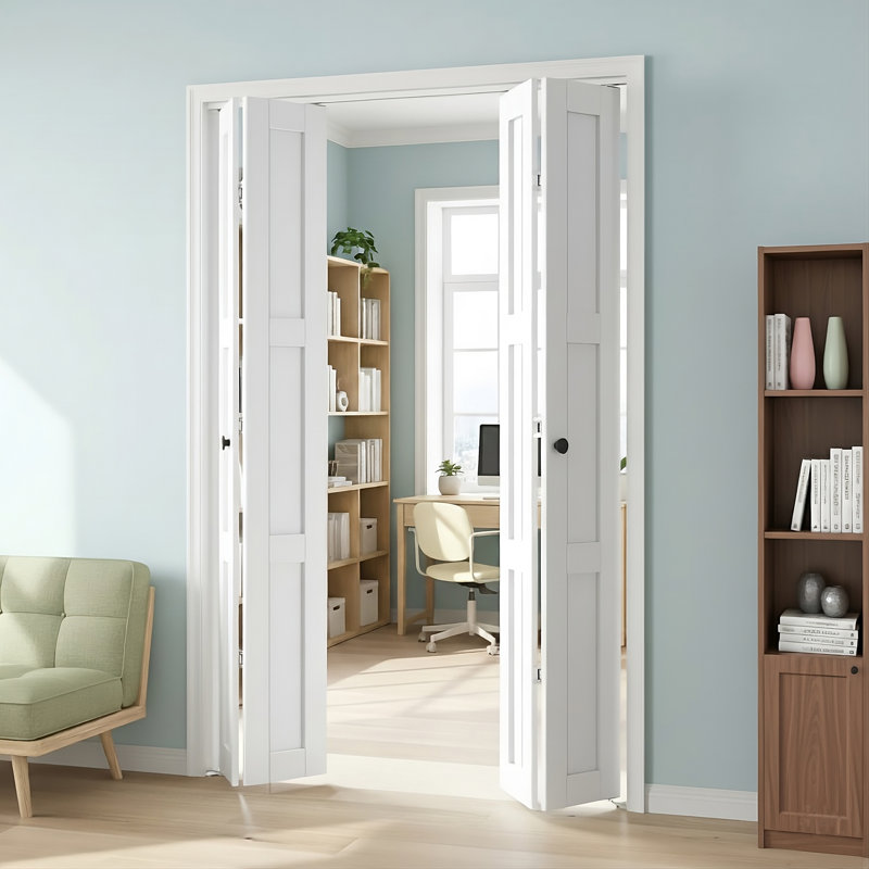 Porte pliante blanche pré-percée en bois manufacturé massif avec trousse de quincaillerie d'installation, 60 po x 80 po, 2