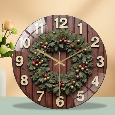 Horloge murale de Noël avec couronne et ornements