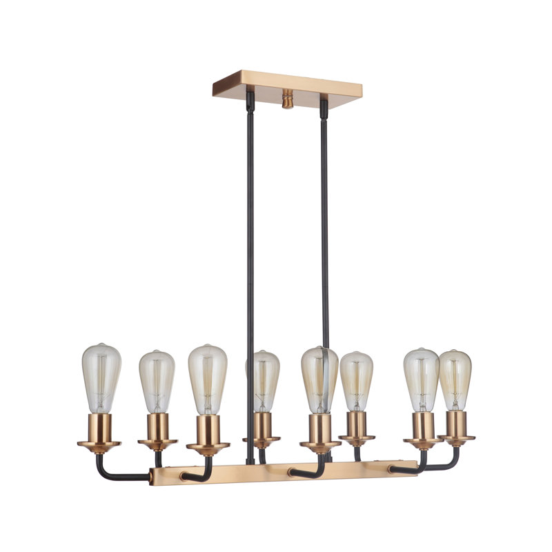 Randolph 8 - Light Kitchen Island Pendant, Flat Black/Satin Brass