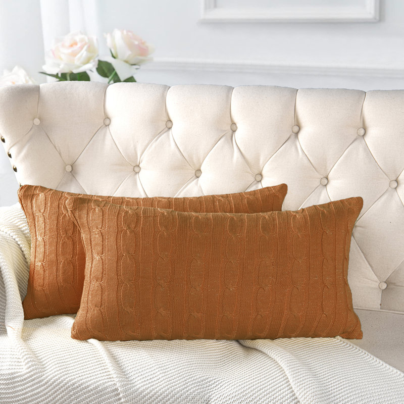 Cable Reversible Pillow Cover, Burnt Orange