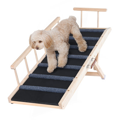 Rampe pour chien, rampe pliante pour animal de compagnie pour lit, rampe réglable pour petit, grand, vieux chien et chat, rampe pour animal de compagnie en bois avec une rampe longue de 47,2 po, réglable de 13,8 po à 27,6 po, convient pour canapé, canapé, voiture