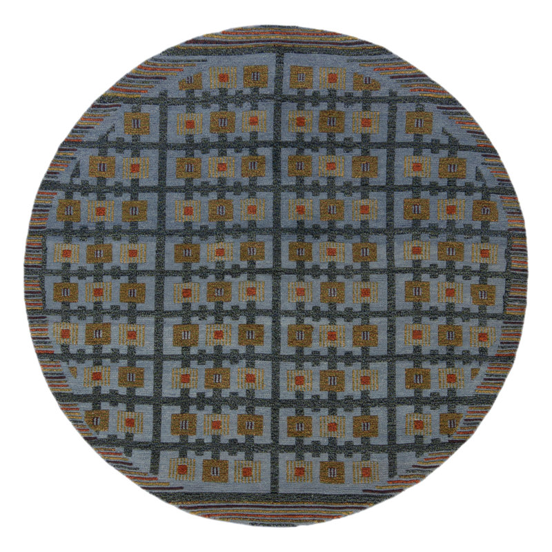 Scandinavian Hand Knotted Wool Geometric Area Rug in Blue, Green, Red, Yellow, Rectangle 10' x 14'