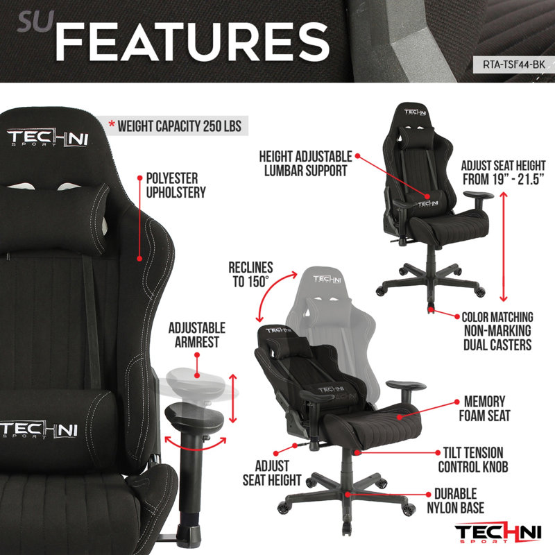 Ergonomic High Back Racer Style PC Gaming Chair with Adjustable Memory Foam Seat and Lumbar Support