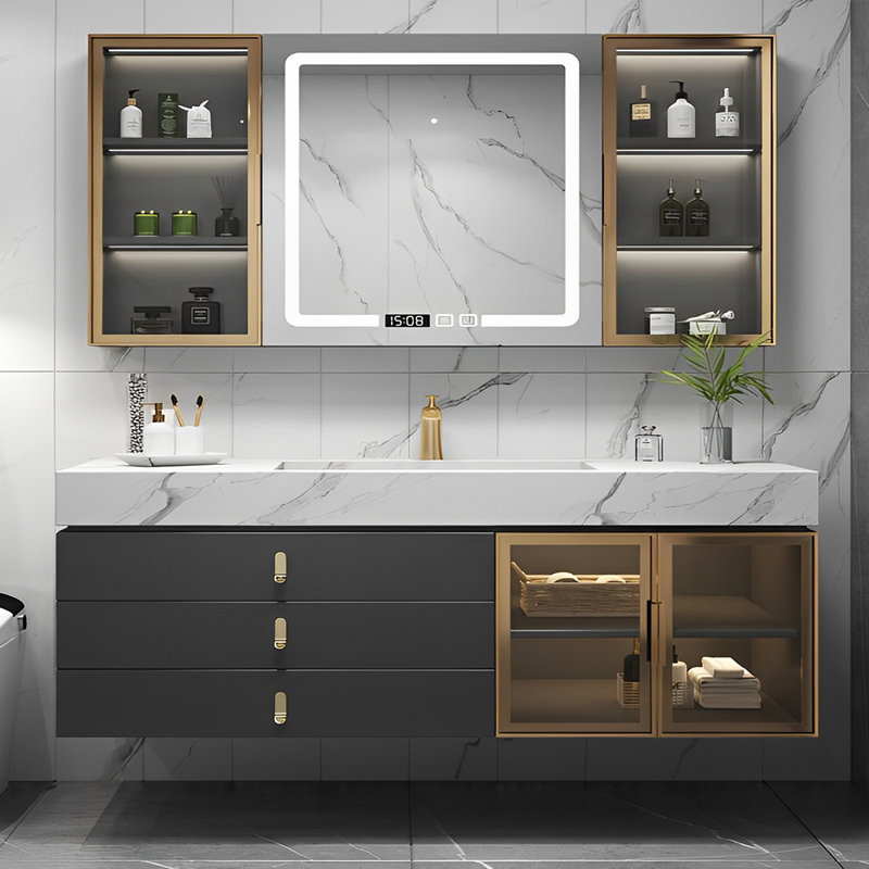 Modern simple wall cabinet bathroom cabinet., 19.69" H x 62.99" W x 21.65" D, Black