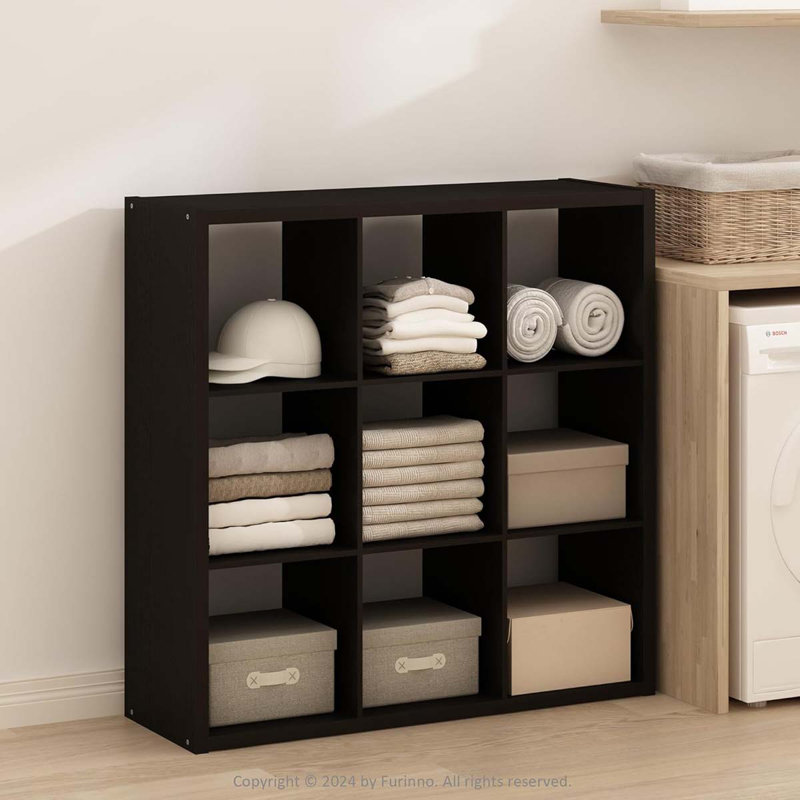 Simple Open Back Cube Storage Organizer, Standing Shelf, 9-Cube, Dark Oak