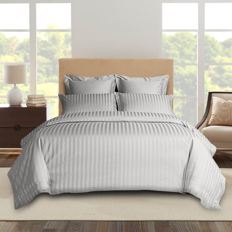 Florane Microfibre 250 TC Reversible Modern & Contemporary Stripe Duvet Cover Set with Pillow, Grey