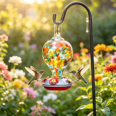 Mangeoire à colibri en verre recyclé fabriqué à la main pour le jardin