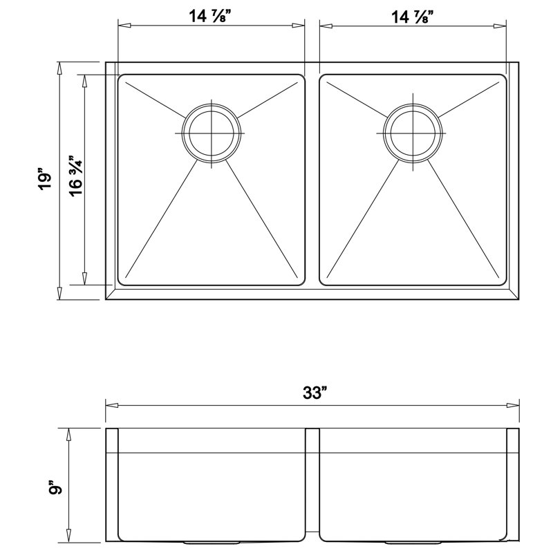Chef's Series 33'' L Farmhouse / Apron Double Bowl Stainless Steel Kitchen Sink