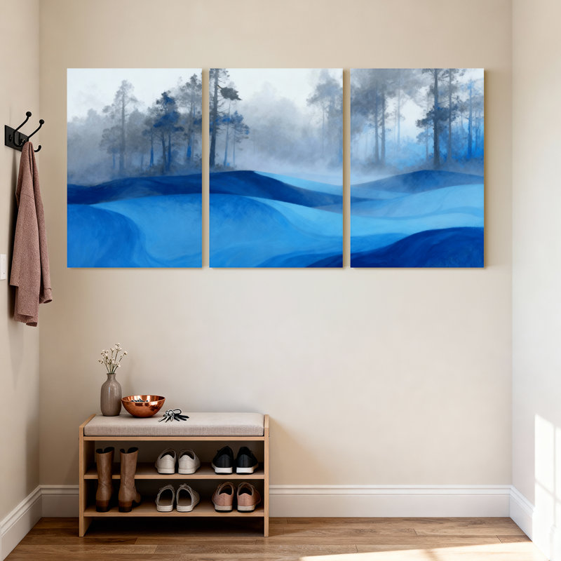 Scénario et paysages urbains, forêt bleue, ensemble de 3 impressions sur toile, H 18 po x l 36 po