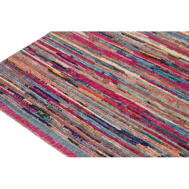 Rug & Kilim’S Moroccan Rug In Pink With Vibrant Polychromatic Stripes, Rectangle 4' x 5'