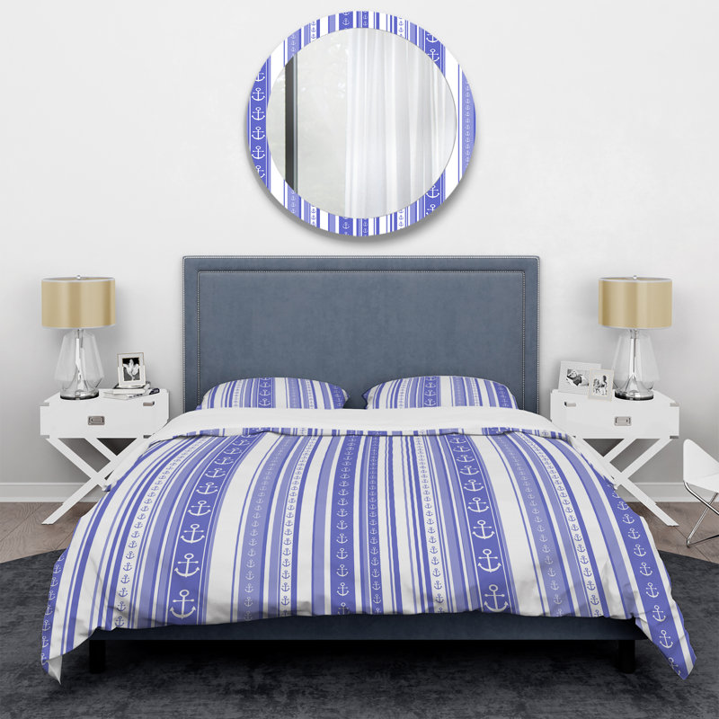 Motif à rayures bleues et blanches - Ensemble de housse de couette abstrait - Microfibre de polyester