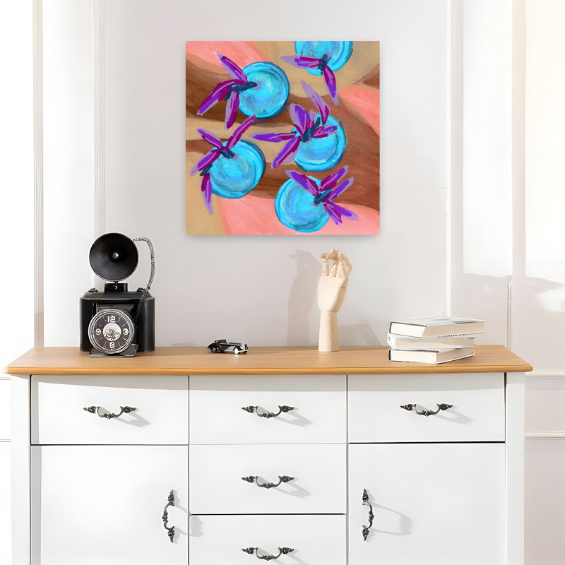 Clémentine Dopamine bleue audacieuse abstraite lavande fruitière paysage mural, H 18 po x l 18 po