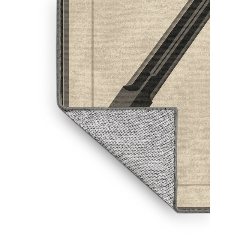 Machine Washable Barnesville Medieval Longsword Traditional Rug in Beige – Gray Binding, 8x12