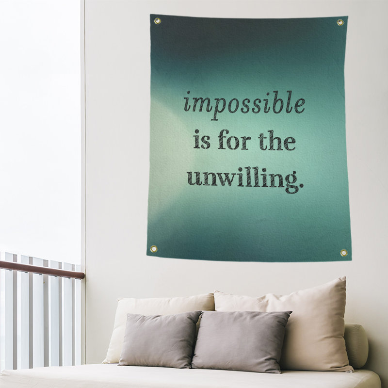 Tapisserie quote « impossible à écrire » en polyester, H 80 po x l 59 po, Lueur bleu sarcelle
