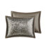 Couvre-lit pour très grand lit avec broderie sur coussins décoratifs, fausse soie bleue / brune 5 pièces-126059888-126059890
