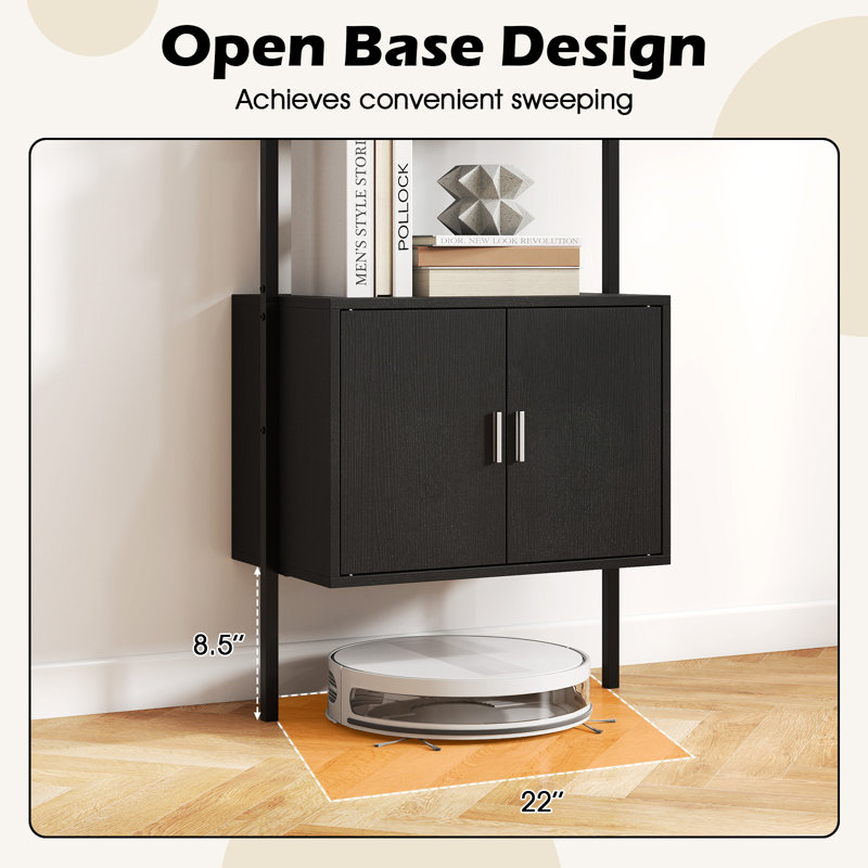 72.5'' Tall Bookshelf 5 Tier Wall Mount Ladder Bookcase w/ Cabinet, 1, Black