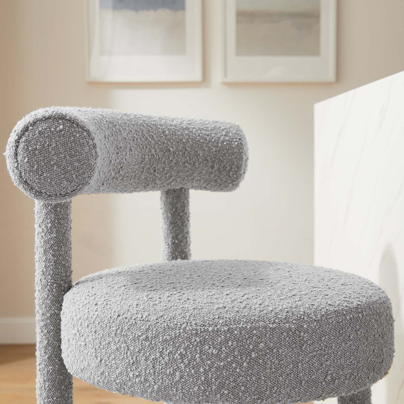 Light Gray Boucle Upholstered Counter Stool with Metal Legs