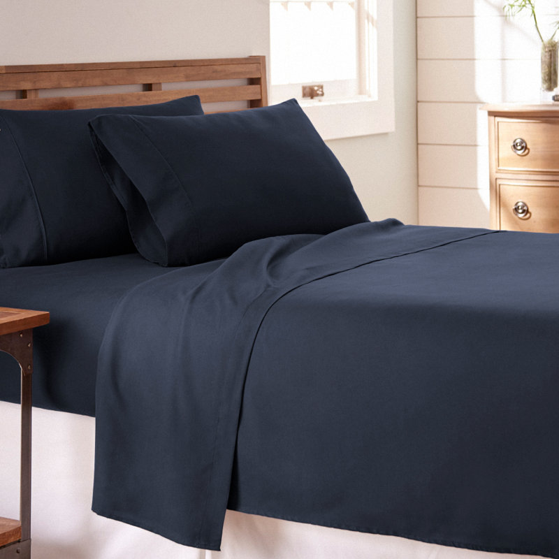 Sateen Double Brushed Microfiber Sheet Set, Full Sheet Set + Fitted Sheet + 2 Pillowcases, Midnight Blue