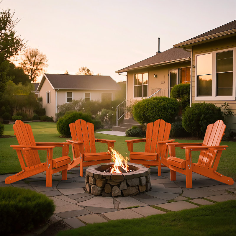 Ayanda HDPE Folding Adirondack Chair With Dual Cup Holder(Set Of 4), Orange