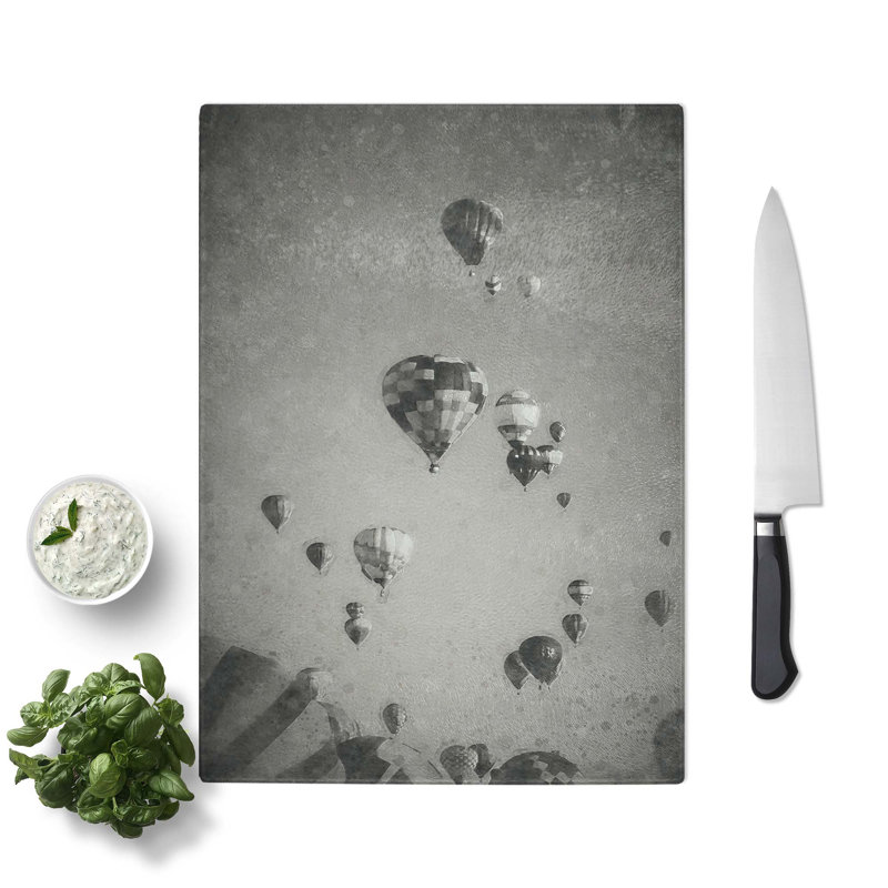 Tempered Glass Taking a Hot Air Balloon Ride Chopping Board, 20 cm W x 28.5 cm L
