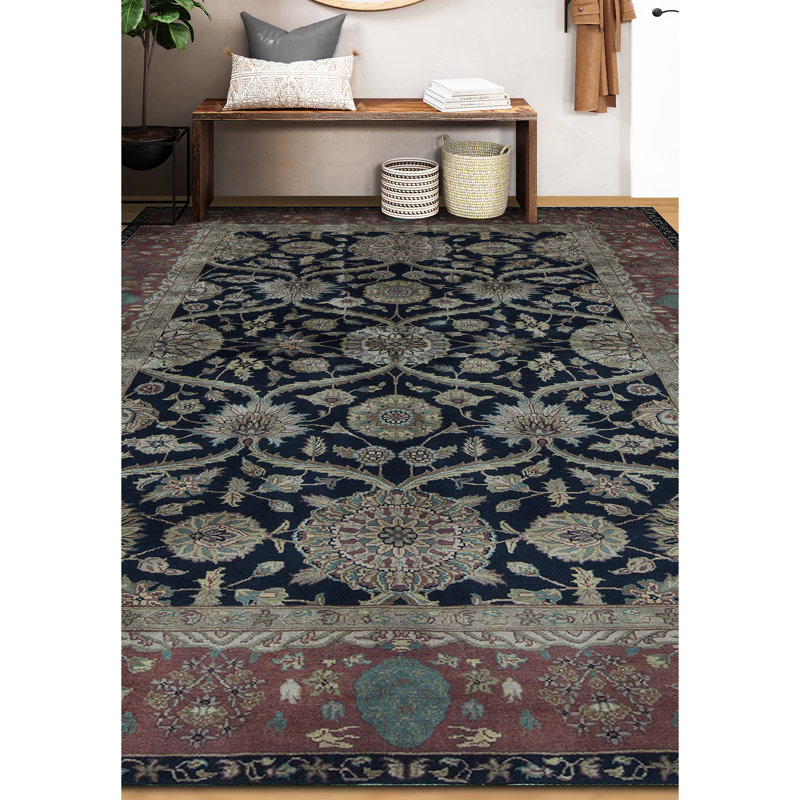 Avalon Wool Oriental Area Rug in Black/Rust