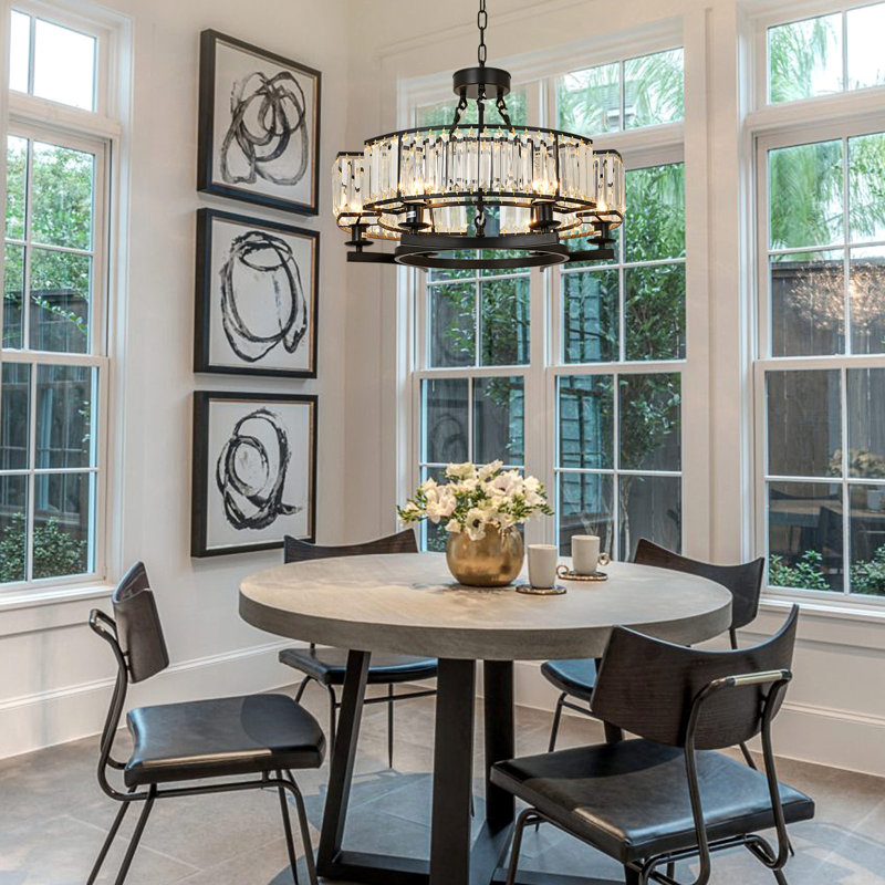Zury 6 - Light Dimmable Wagon Wheel Chandelier, Matte Black