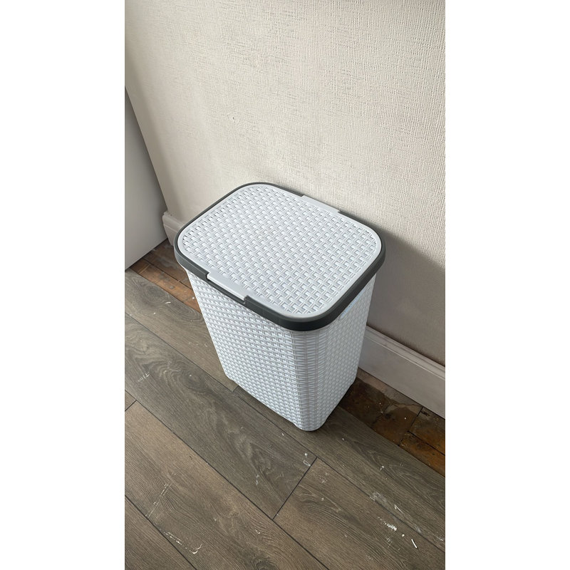 65L Large Laundry Hamper with Lid – Plastic Rattan Effect Laundry Basket for Dirty Clothes Storage – Space Saving Washing Basket with Handles