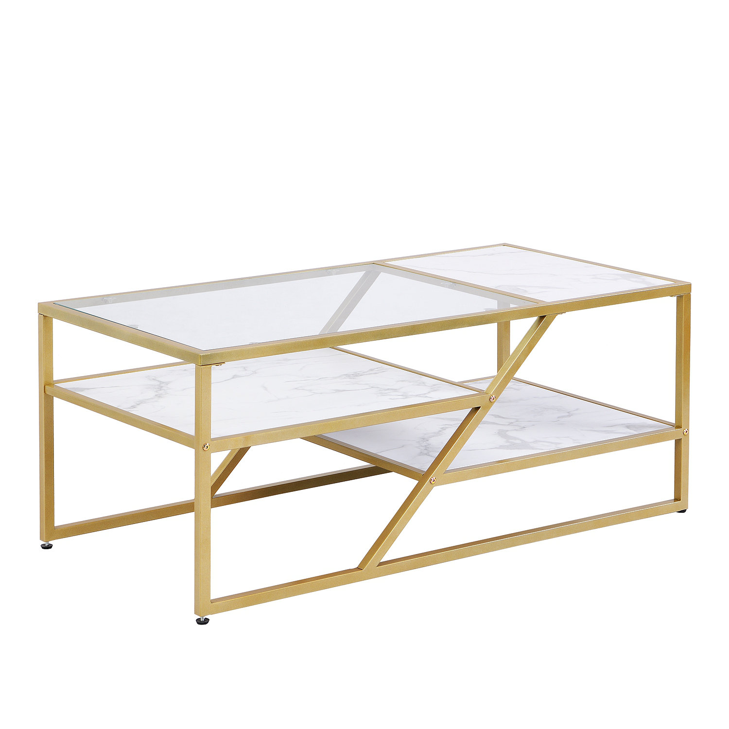 Mercer41 Olis Coffee Table With Storage Shelf, Tempered Glass Coffee