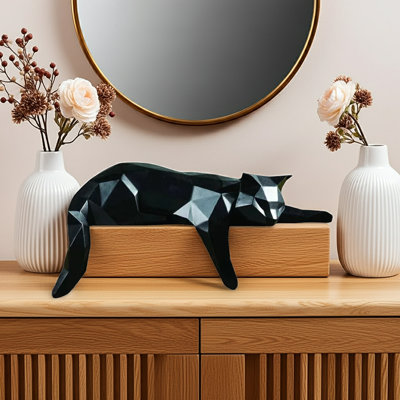 House of Avana Geometric Geometric Black and White Lying Cat Figurine