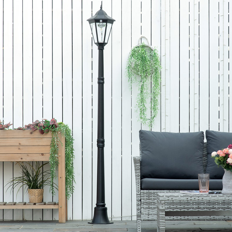 Lampadaire solaire d'extérieur imperméable en aluminium de 77 po Outsunny, capteur PIR à détection de mouvement, luminosité réglable, pour jardin, pelouse, allée, allée