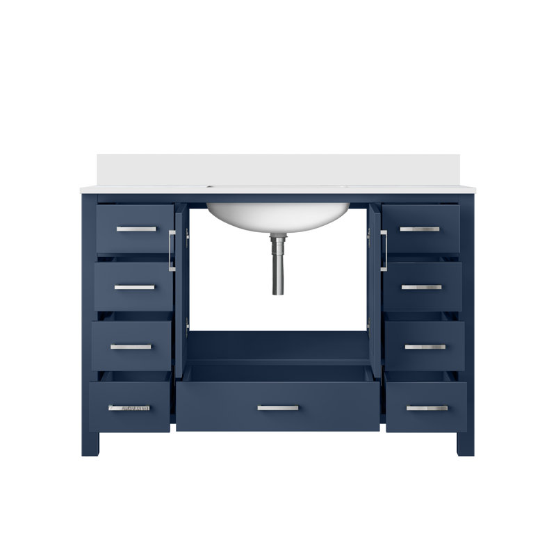 Jacques 48 in W x 22 in D Single Bath Vanity and Top, White Cultured Marble, Navy Blue