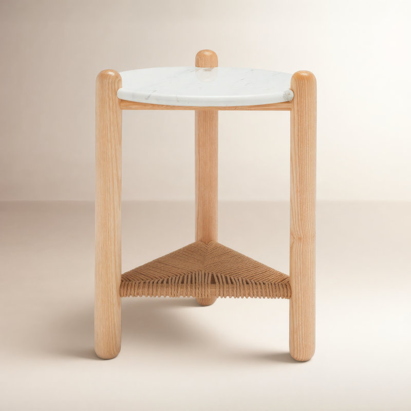 Trish End Table, Natural, White Marble