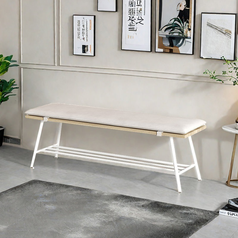 Banc de rangement pour chaussures en fer forgé 59,1 po, Blanc / bois naturel