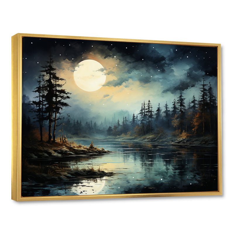 Magical Forest Moons Melody - Minimalisme, art mural, H 12 po x l 20 po x P 1 po, Cadre flottant doré
