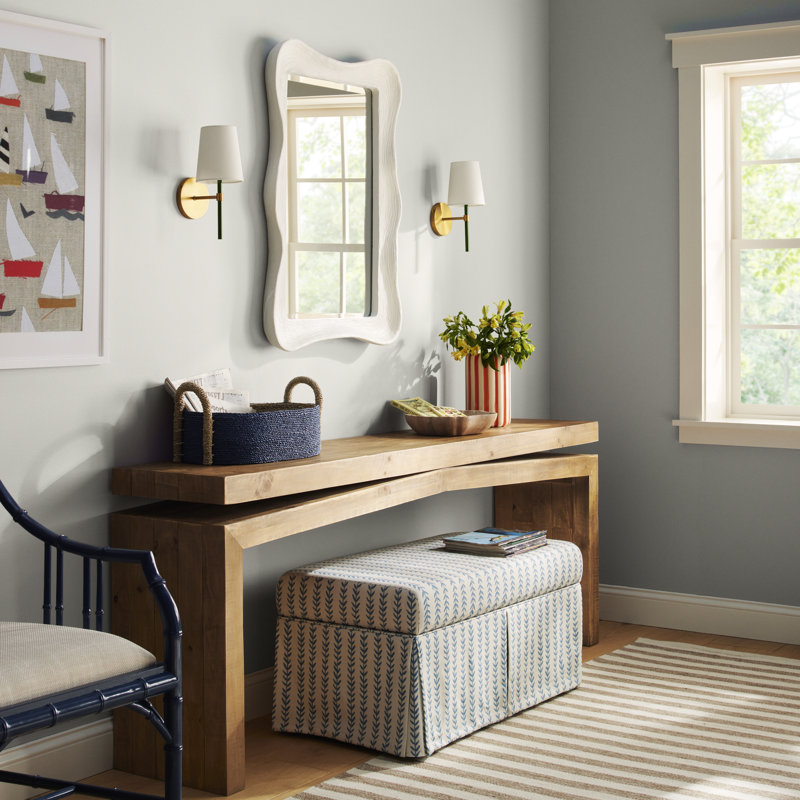 Wyatt Upholstered Storage Bench, Vine Stripe Dusty Blue