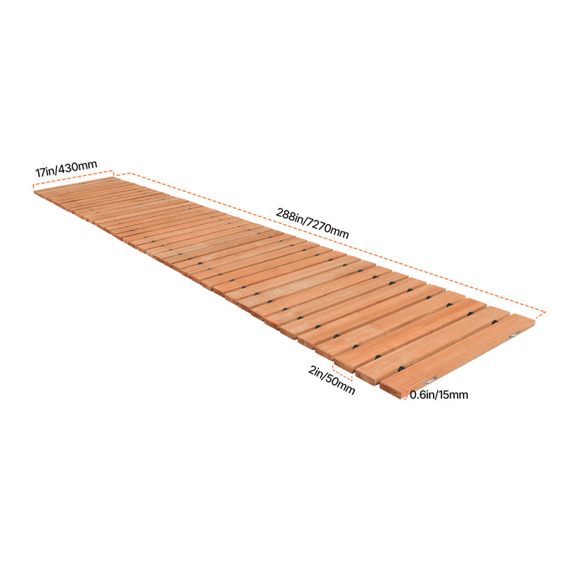 Passerelle de jardin en bois, H 0,6 po x l 288 po x P 17 po