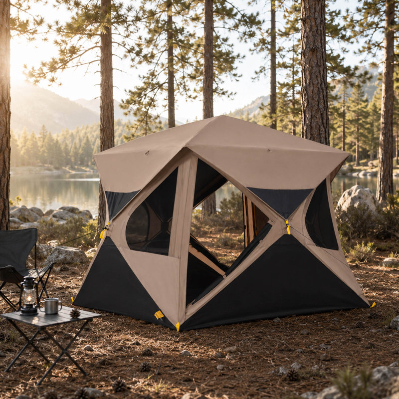 4 Person Pop Up Camping Tent, Rainfly, and Mesh Windows