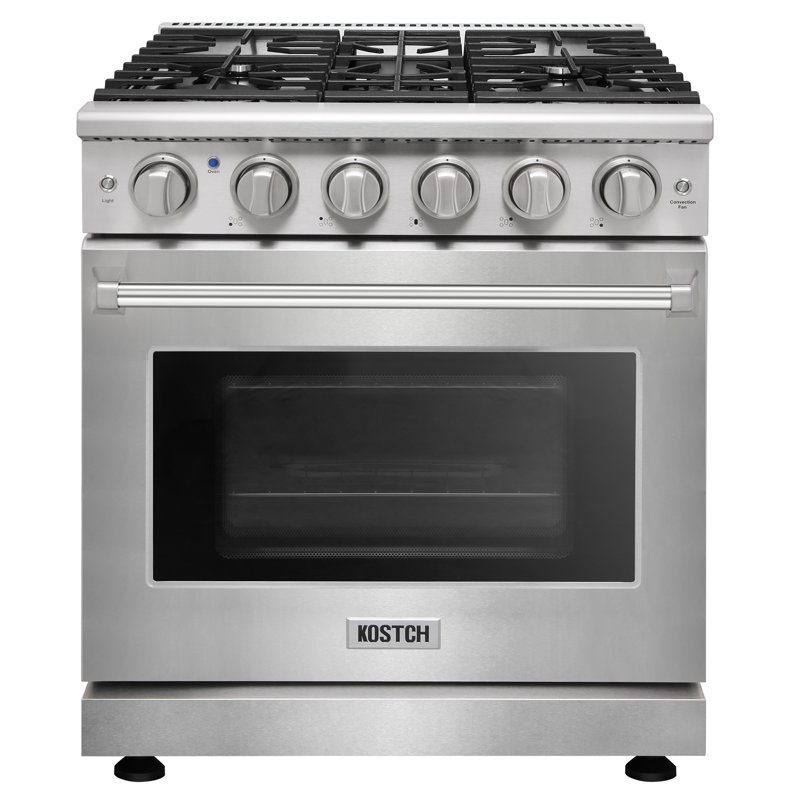 Kostch 30" Gas Range 4.55 Cu.ft. Freestanding Natural Gas Stove with 5 Burners, Stainless Steel, Natural Gas