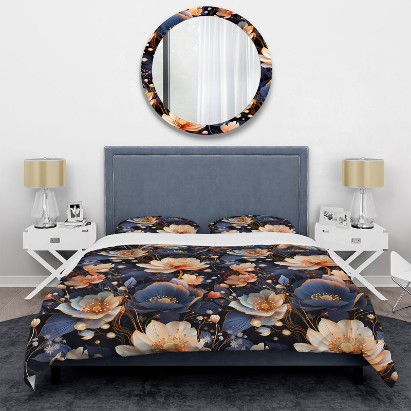 Ensemble de housse de couette à motif floral botanique ultramoderne, Housse de couette pour grand lit et 2 taies décor