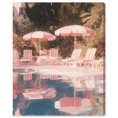 Pink Parasol Poolside Canvas Print Fashion Art by Art Remedy