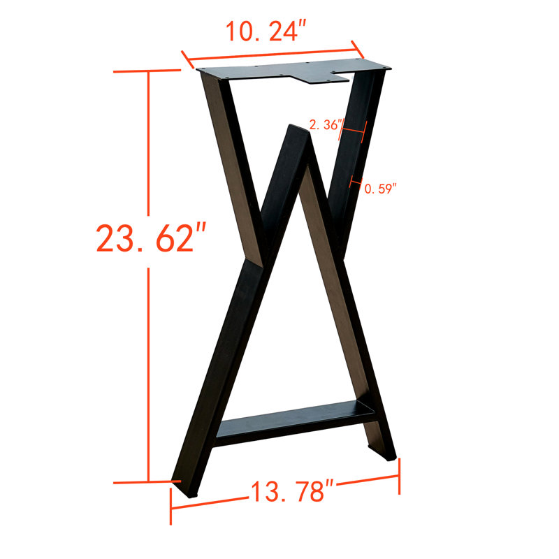 Pieds de table industriels en métal en forme de W, 24 po H x 10 po L x 2,36 po P
