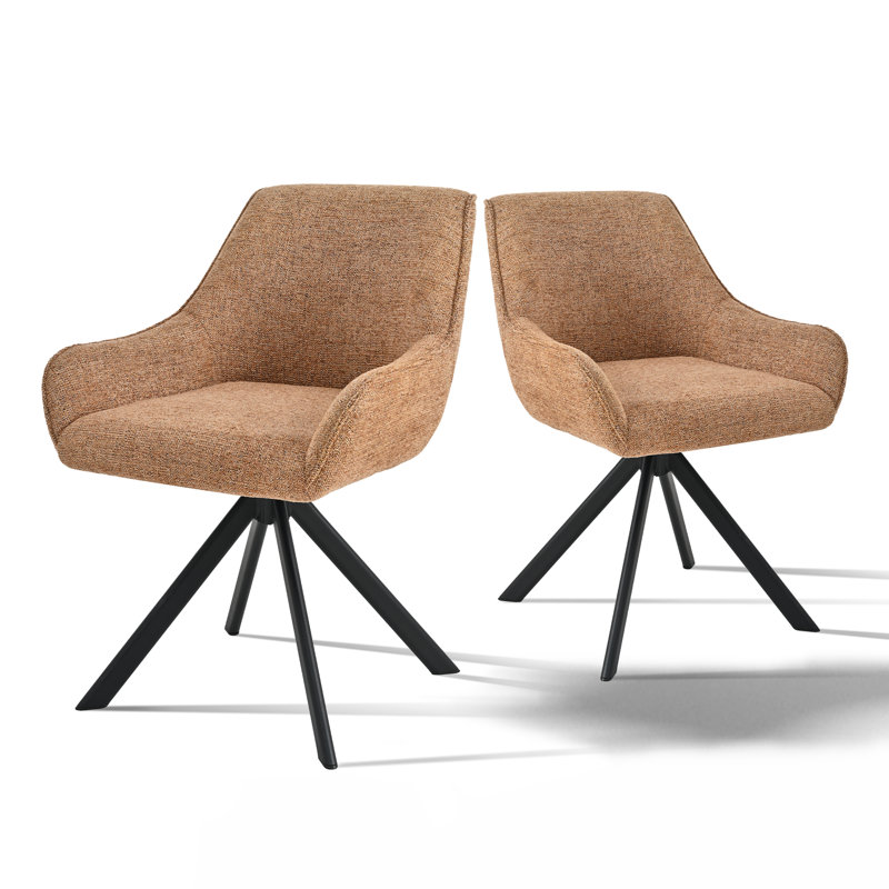 Gefjun 46cm H Swivel Dining Chairs, Modern Upholstered Armchairs for Dining Room Kitchen Living Room, Camel Chenille