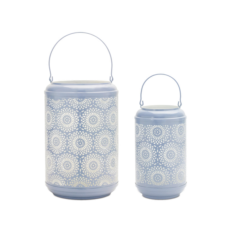 Ensemble de lanternes de table en métal 2 pièces, Bleu, H 10,25 po x l 5,5 po x P 6 po