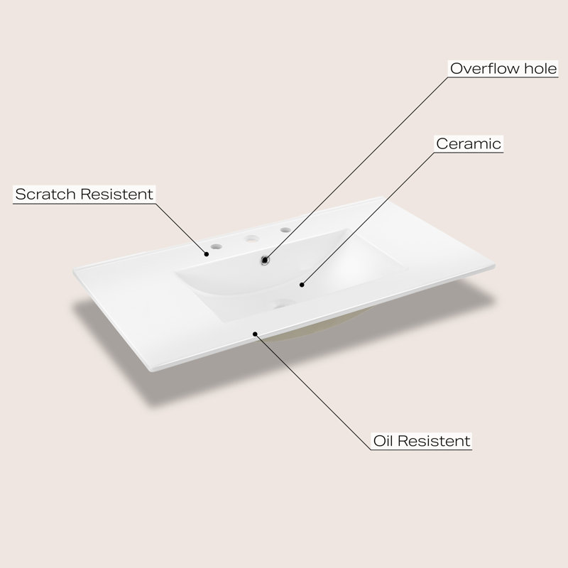 White 36" Ceramic Rectangular Single Sink Vanity Top